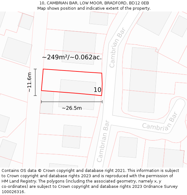 10, CAMBRIAN BAR, LOW MOOR, BRADFORD, BD12 0EB: Plot and title map
