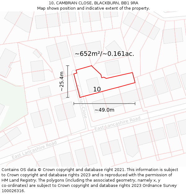 10, CAMBRIAN CLOSE, BLACKBURN, BB1 9RA: Plot and title map