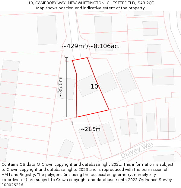 10, CAMERORY WAY, NEW WHITTINGTON, CHESTERFIELD, S43 2QF: Plot and title map