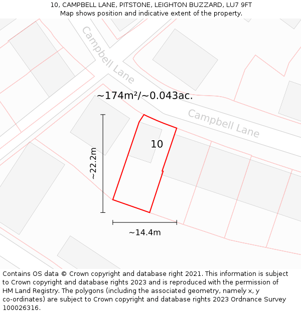 10, CAMPBELL LANE, PITSTONE, LEIGHTON BUZZARD, LU7 9FT: Plot and title map
