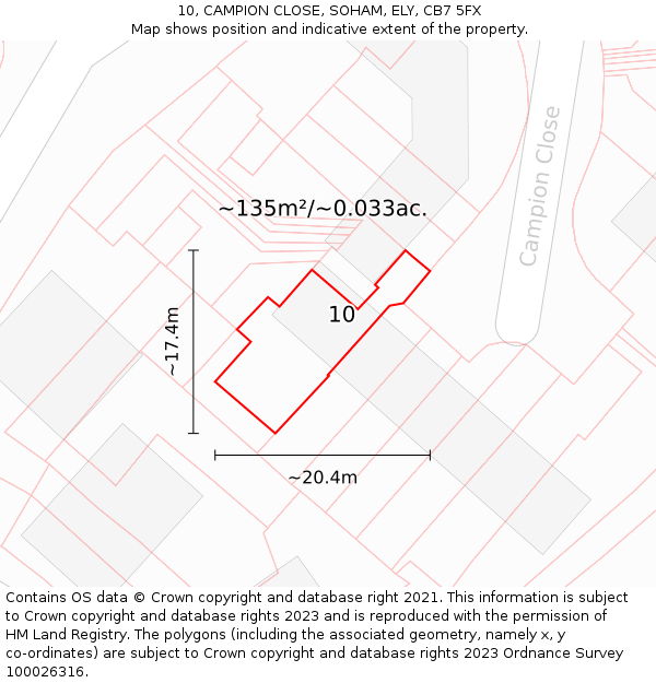 10, CAMPION CLOSE, SOHAM, ELY, CB7 5FX: Plot and title map