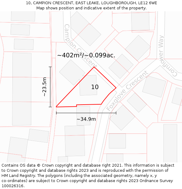 10, CAMPION CRESCENT, EAST LEAKE, LOUGHBOROUGH, LE12 6WE: Plot and title map