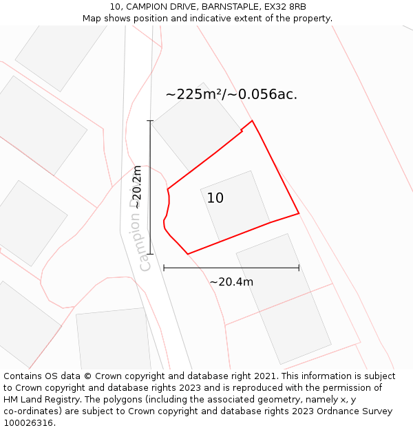 10, CAMPION DRIVE, BARNSTAPLE, EX32 8RB: Plot and title map