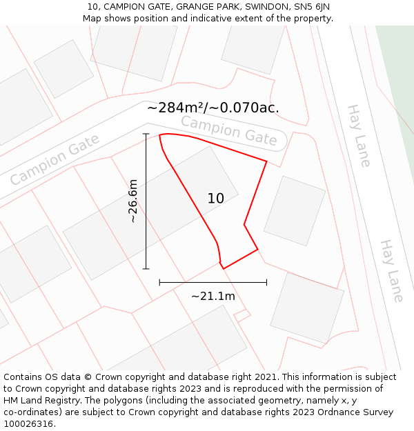 10, CAMPION GATE, GRANGE PARK, SWINDON, SN5 6JN: Plot and title map
