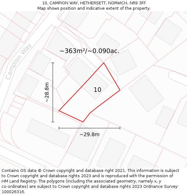 10, CAMPION WAY, HETHERSETT, NORWICH, NR9 3FF: Plot and title map