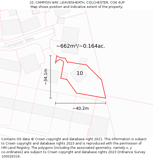 10, CAMPION WAY, LEAVENHEATH, COLCHESTER, CO6 4UP: Plot and title map