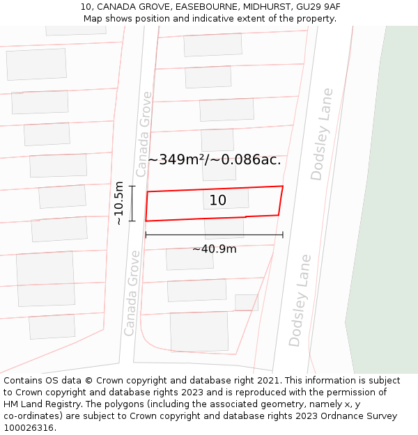 10, CANADA GROVE, EASEBOURNE, MIDHURST, GU29 9AF: Plot and title map