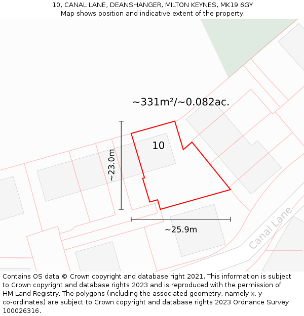 10, CANAL LANE, DEANSHANGER, MILTON KEYNES, MK19 6GY: Plot and title map