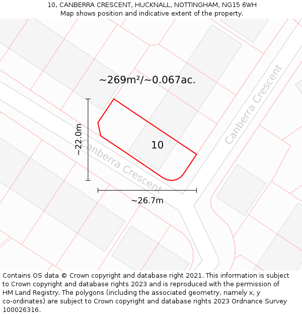 10, CANBERRA CRESCENT, HUCKNALL, NOTTINGHAM, NG15 6WH: Plot and title map