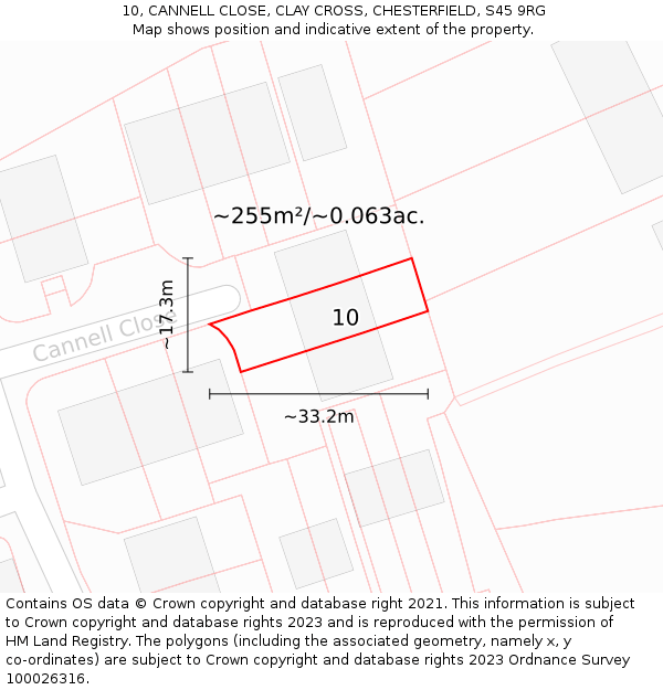 10, CANNELL CLOSE, CLAY CROSS, CHESTERFIELD, S45 9RG: Plot and title map