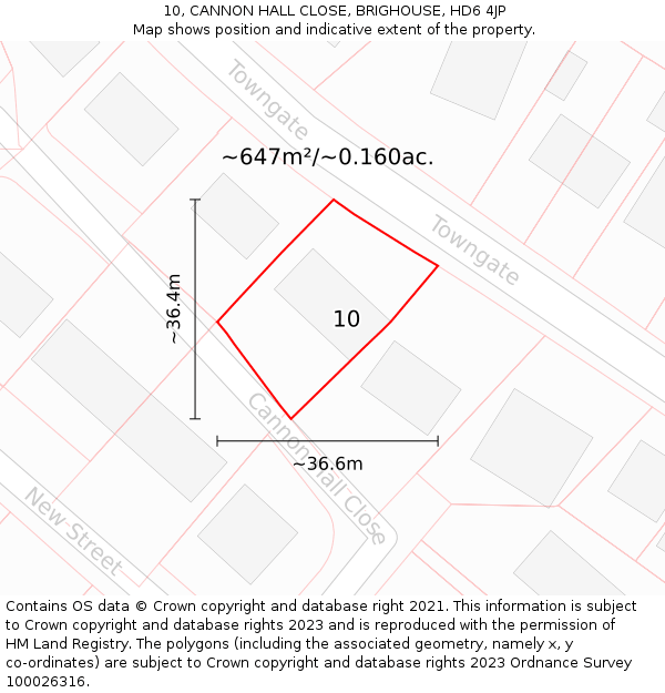10, CANNON HALL CLOSE, BRIGHOUSE, HD6 4JP: Plot and title map