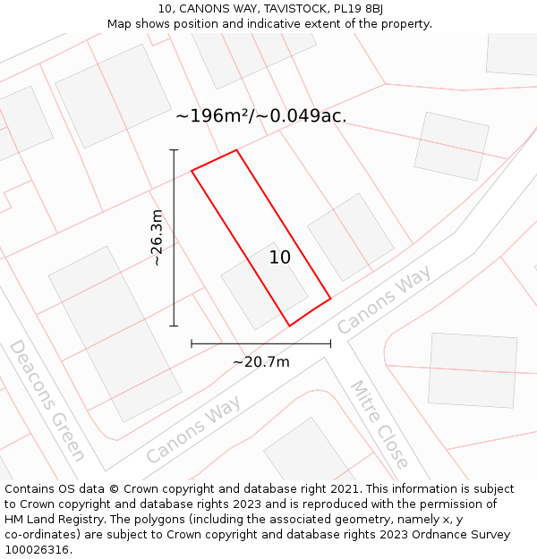 10, CANONS WAY, TAVISTOCK, PL19 8BJ: Plot and title map
