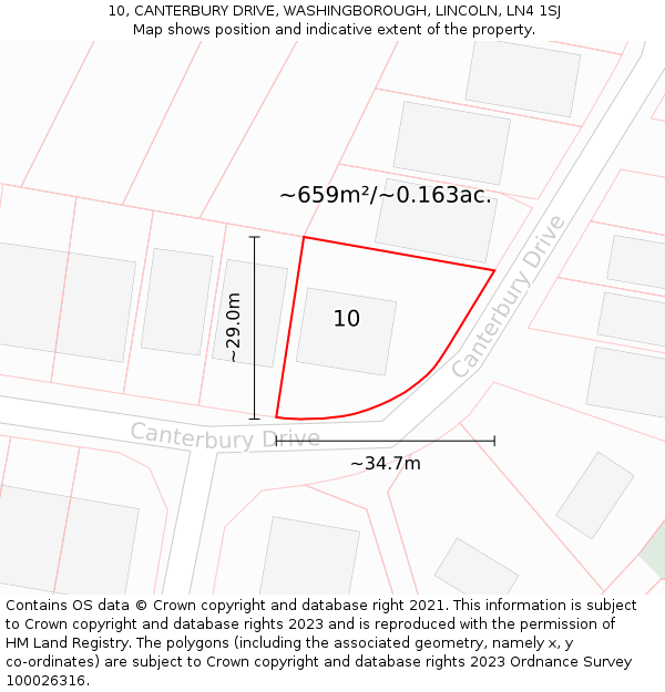 10, CANTERBURY DRIVE, WASHINGBOROUGH, LINCOLN, LN4 1SJ: Plot and title map