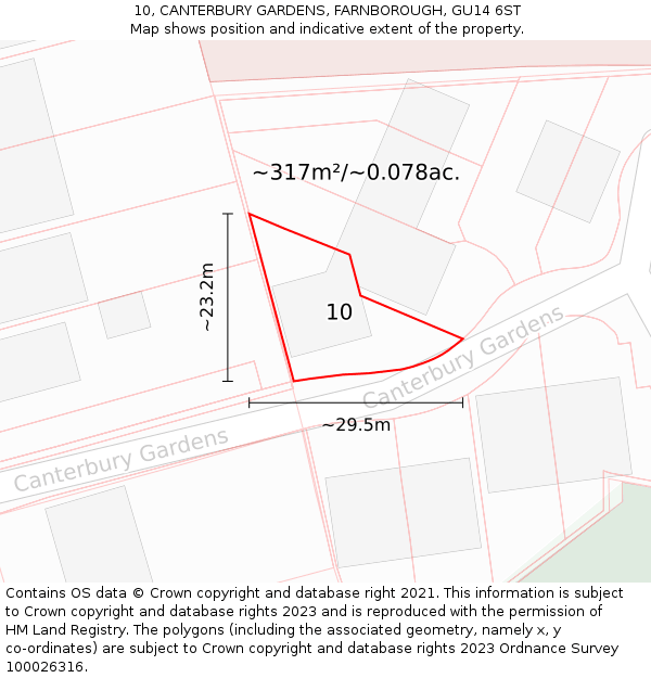 10, CANTERBURY GARDENS, FARNBOROUGH, GU14 6ST: Plot and title map