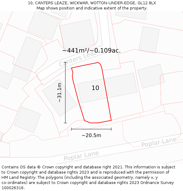 10, CANTERS LEAZE, WICKWAR, WOTTON-UNDER-EDGE, GL12 8LX: Plot and title map