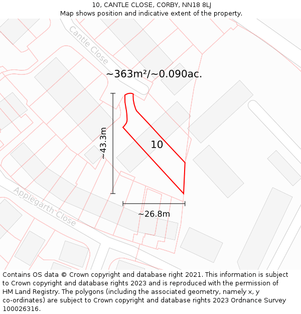 10, CANTLE CLOSE, CORBY, NN18 8LJ: Plot and title map