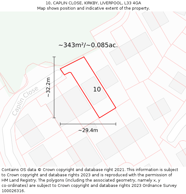 10, CAPLIN CLOSE, KIRKBY, LIVERPOOL, L33 4GA: Plot and title map