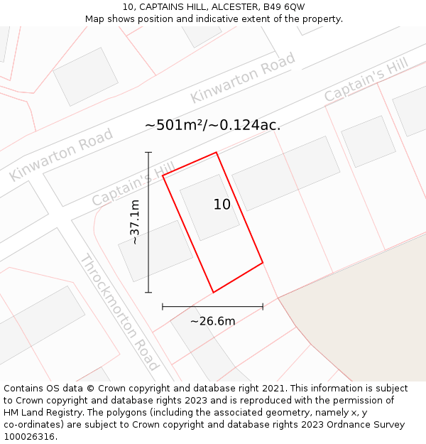 10, CAPTAINS HILL, ALCESTER, B49 6QW: Plot and title map