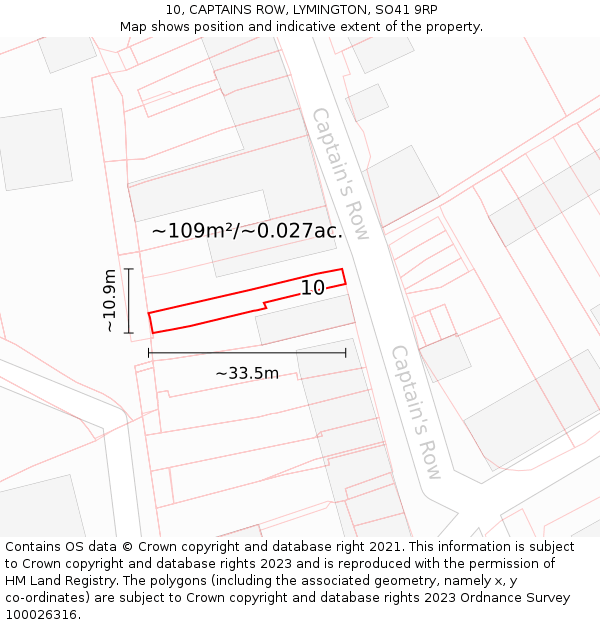10, CAPTAINS ROW, LYMINGTON, SO41 9RP: Plot and title map