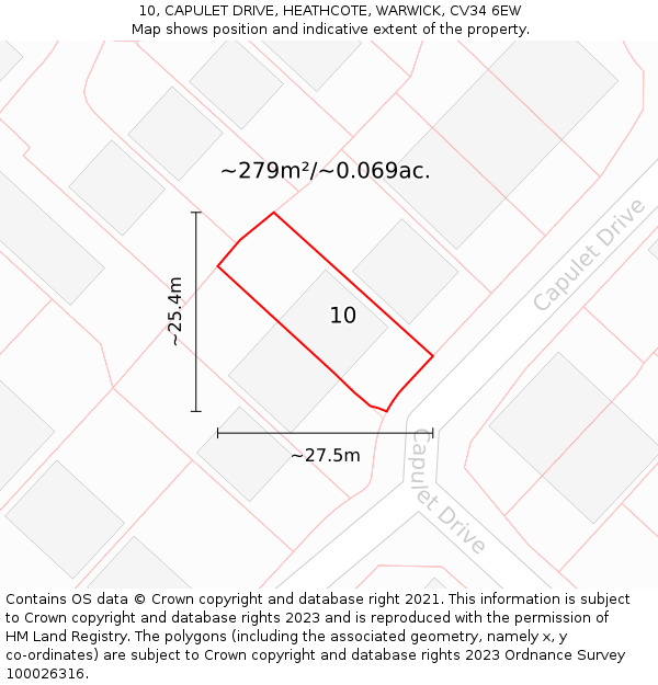 10, CAPULET DRIVE, HEATHCOTE, WARWICK, CV34 6EW: Plot and title map