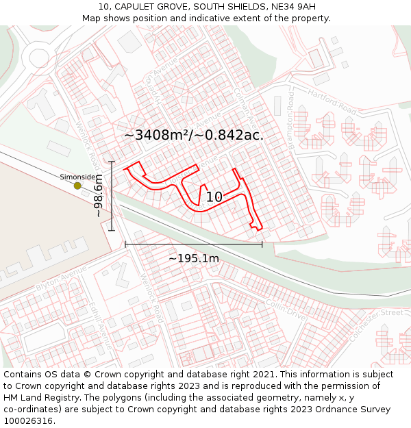 10, CAPULET GROVE, SOUTH SHIELDS, NE34 9AH: Plot and title map