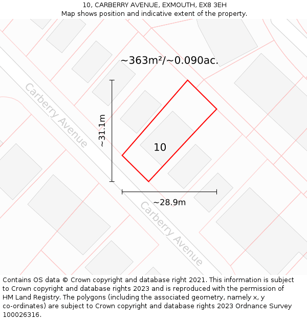 10, CARBERRY AVENUE, EXMOUTH, EX8 3EH: Plot and title map