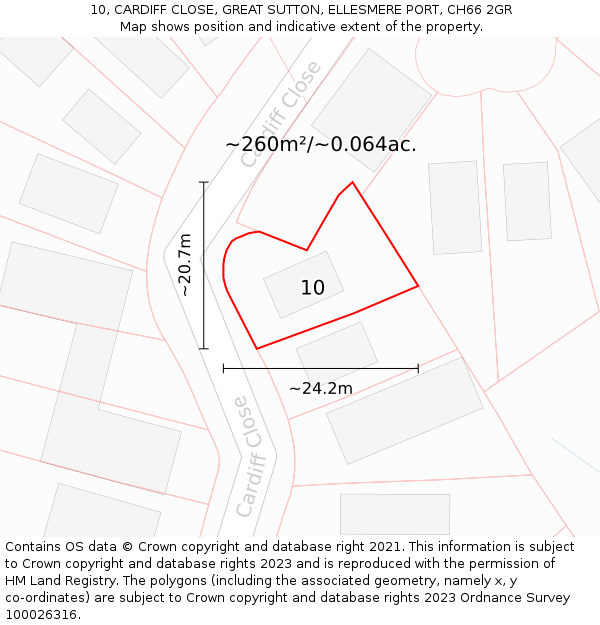 10, CARDIFF CLOSE, GREAT SUTTON, ELLESMERE PORT, CH66 2GR: Plot and title map