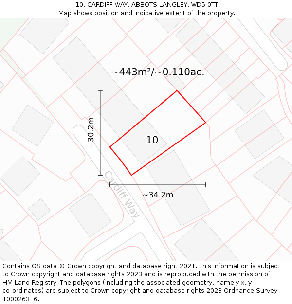 10, CARDIFF WAY, ABBOTS LANGLEY, WD5 0TT: Plot and title map