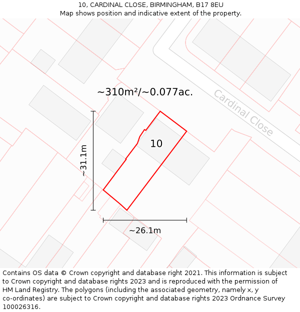 10, CARDINAL CLOSE, BIRMINGHAM, B17 8EU: Plot and title map