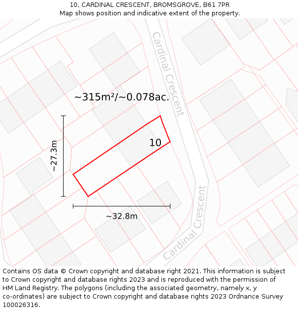 10, CARDINAL CRESCENT, BROMSGROVE, B61 7PR: Plot and title map
