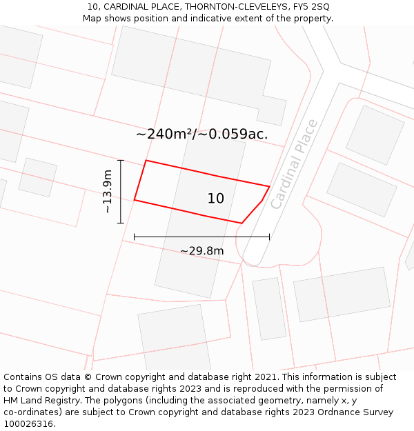 10, CARDINAL PLACE, THORNTON-CLEVELEYS, FY5 2SQ: Plot and title map