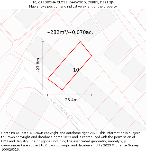 10, CARDRONA CLOSE, OAKWOOD, DERBY, DE21 2JN: Plot and title map