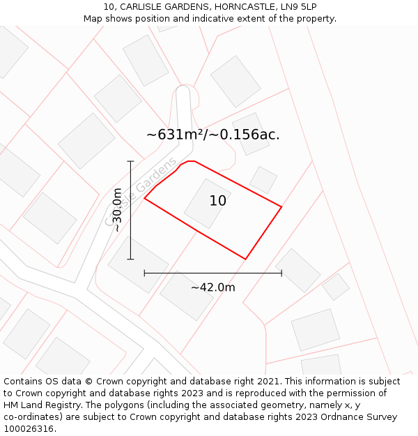 10, CARLISLE GARDENS, HORNCASTLE, LN9 5LP: Plot and title map