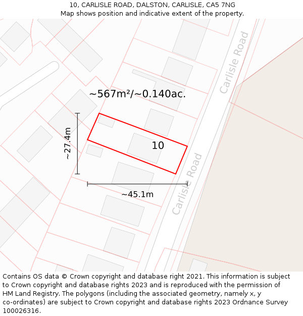 10, CARLISLE ROAD, DALSTON, CARLISLE, CA5 7NG: Plot and title map
