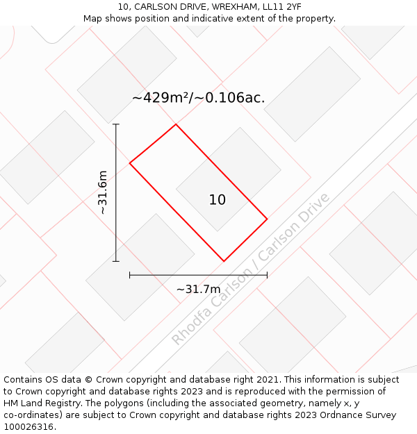 10, CARLSON DRIVE, WREXHAM, LL11 2YF: Plot and title map