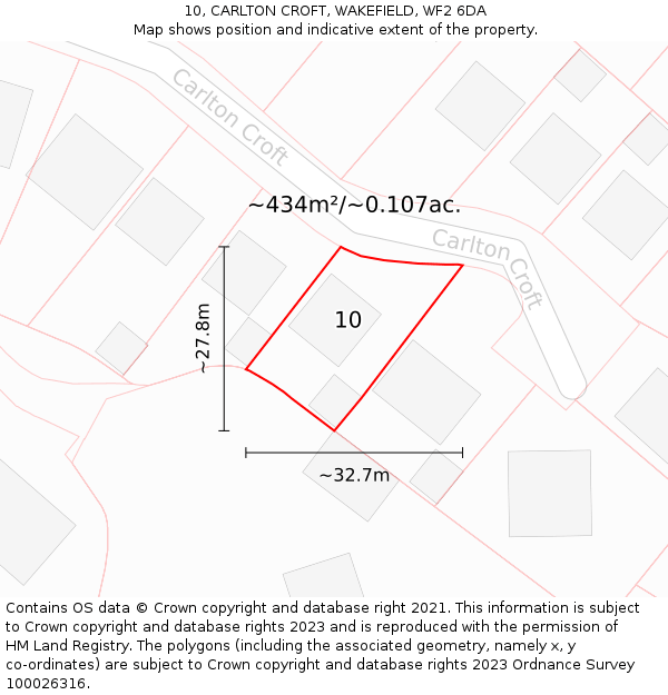 10, CARLTON CROFT, WAKEFIELD, WF2 6DA: Plot and title map