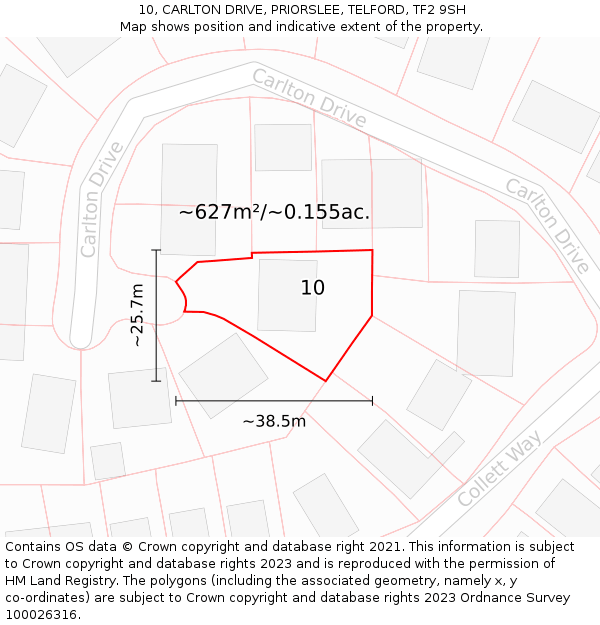 10, CARLTON DRIVE, PRIORSLEE, TELFORD, TF2 9SH: Plot and title map