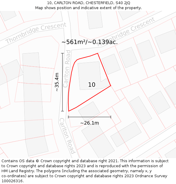 10, CARLTON ROAD, CHESTERFIELD, S40 2JQ: Plot and title map