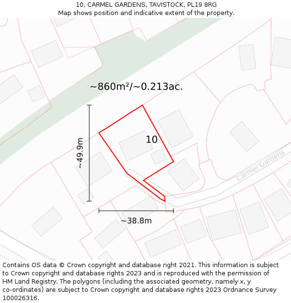 10, CARMEL GARDENS, TAVISTOCK, PL19 8RG: Plot and title map