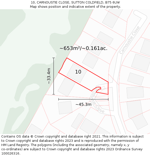 10, CARNOUSTIE CLOSE, SUTTON COLDFIELD, B75 6UW: Plot and title map