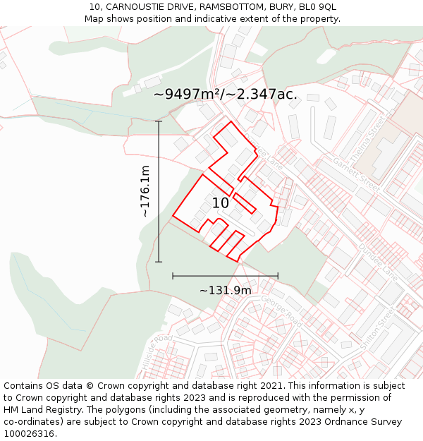 10, CARNOUSTIE DRIVE, RAMSBOTTOM, BURY, BL0 9QL: Plot and title map