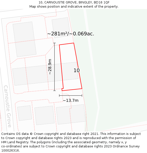 10, CARNOUSTIE GROVE, BINGLEY, BD16 1QF: Plot and title map