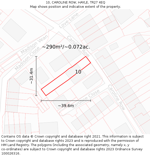 10, CAROLINE ROW, HAYLE, TR27 4EQ: Plot and title map