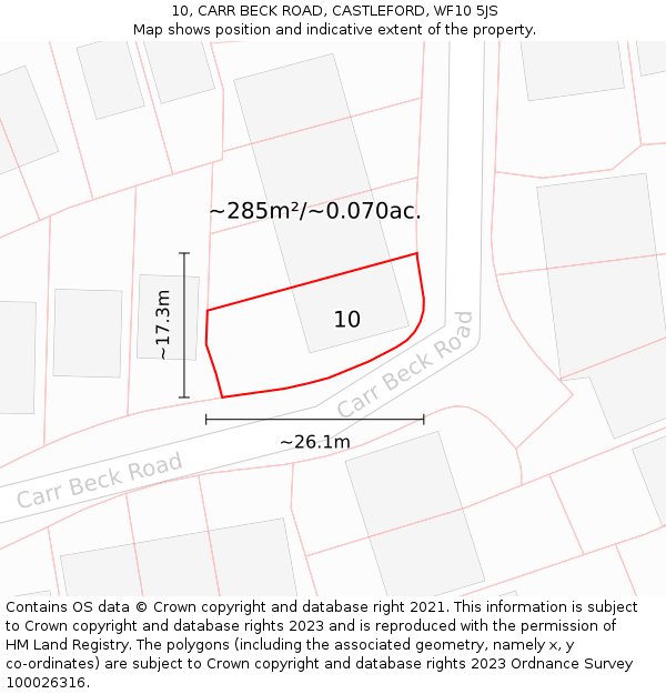 10, CARR BECK ROAD, CASTLEFORD, WF10 5JS: Plot and title map