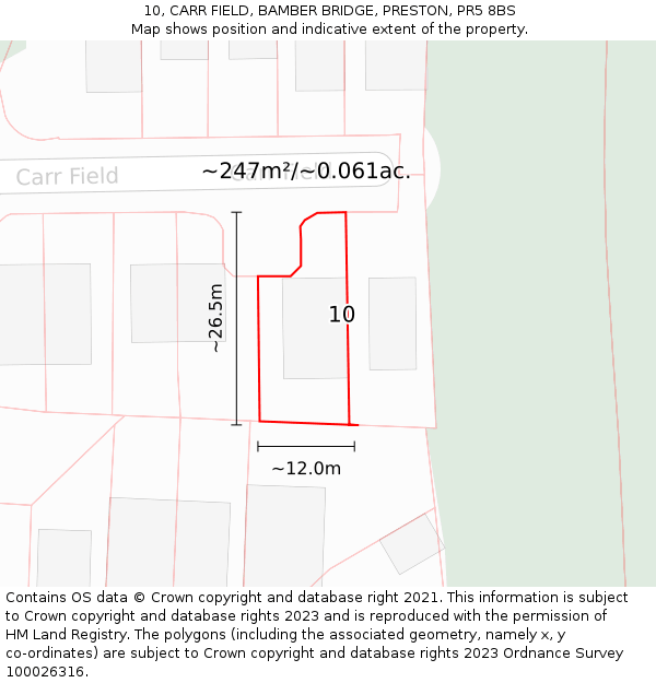 10, CARR FIELD, BAMBER BRIDGE, PRESTON, PR5 8BS: Plot and title map