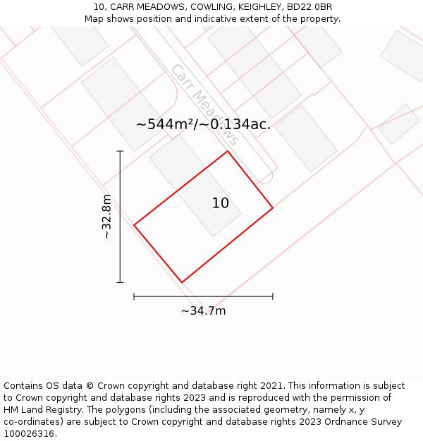 10, CARR MEADOWS, COWLING, KEIGHLEY, BD22 0BR: Plot and title map