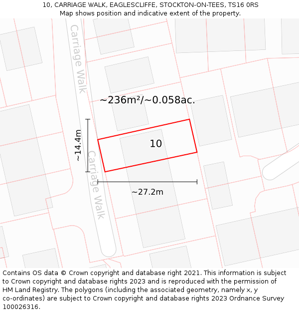 10, CARRIAGE WALK, EAGLESCLIFFE, STOCKTON-ON-TEES, TS16 0RS: Plot and title map