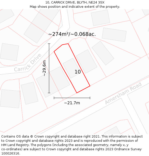 10, CARRICK DRIVE, BLYTH, NE24 3SX: Plot and title map