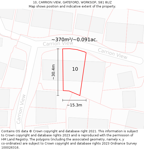 10, CARRION VIEW, GATEFORD, WORKSOP, S81 8UZ: Plot and title map