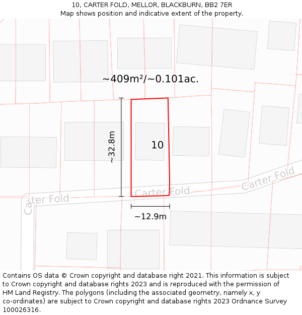 10, CARTER FOLD, MELLOR, BLACKBURN, BB2 7ER: Plot and title map